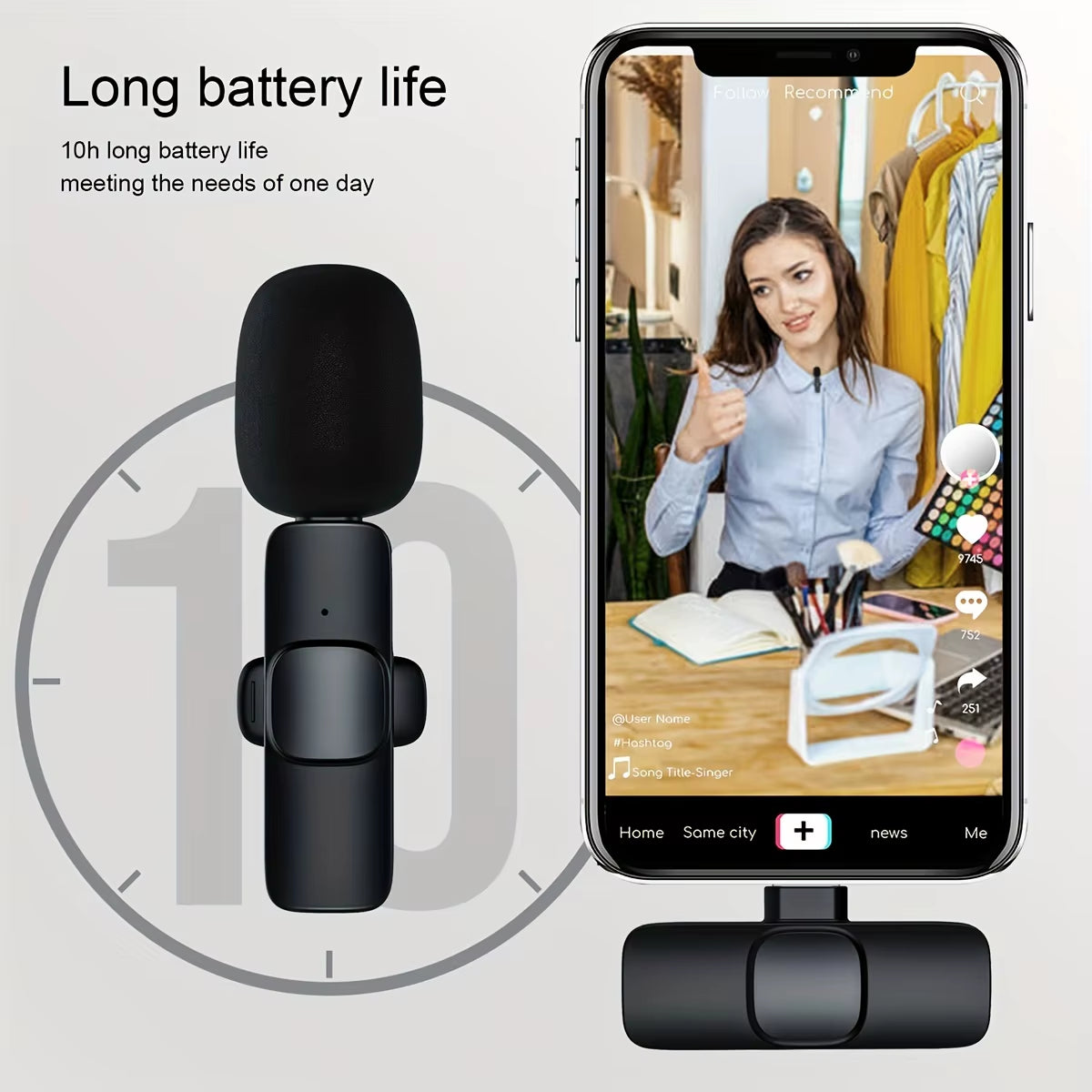Wireless Lavalier Microphone Portable Audio Video Recording Mic for Iphone Android Long Battery Live Tiktok Broadcast Gaming
