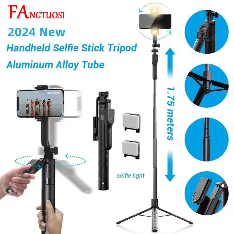 2024 New Wireless Selfie Stick Tripod Foldable Stand for Gopro Action Cameras Smartphones Balance Steady Shooting Live