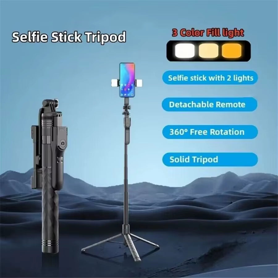 2024 New Wireless Selfie Stick Tripod Foldable Stand for Gopro Action Cameras Smartphones Balance Steady Shooting Live