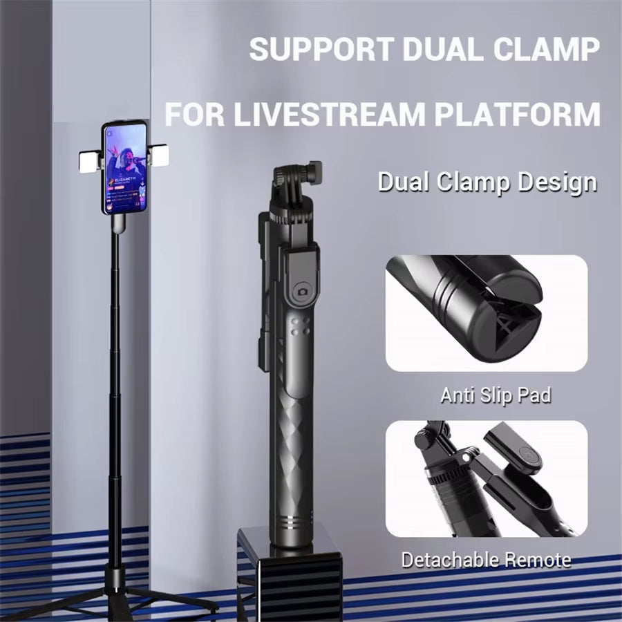 2024 New Wireless Selfie Stick Tripod Foldable Stand for Gopro Action Cameras Smartphones Balance Steady Shooting Live