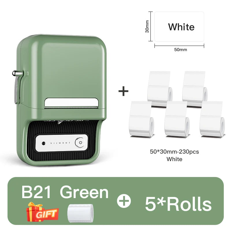 B21 Portable Thermal Printer 1500Mah Wireless Sticker Printer with Self-Adhesive Labels for Barcode Clothing Jewelry