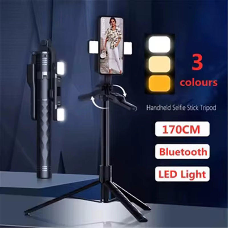 2024 New Wireless Selfie Stick Tripod Foldable Stand for Gopro Action Cameras Smartphones Balance Steady Shooting Live