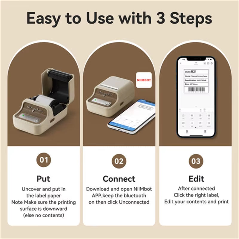 B21 Portable Thermal Printer 1500Mah Wireless Sticker Printer with Self-Adhesive Labels for Barcode Clothing Jewelry