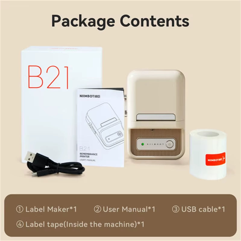 B21 Portable Thermal Printer 1500Mah Wireless Sticker Printer with Self-Adhesive Labels for Barcode Clothing Jewelry