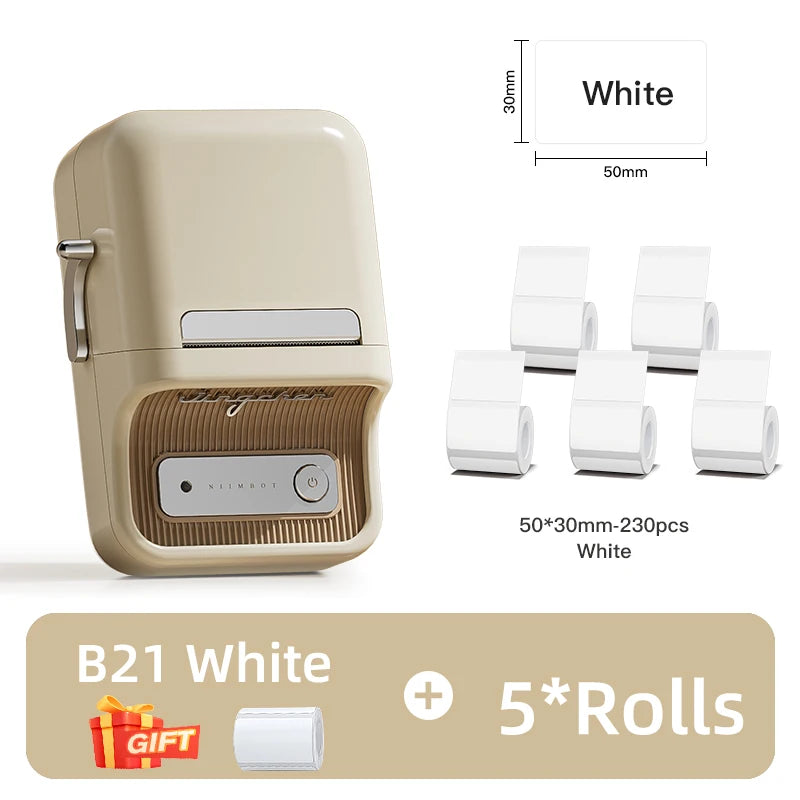 B21 Portable Thermal Printer 1500Mah Wireless Sticker Printer with Self-Adhesive Labels for Barcode Clothing Jewelry