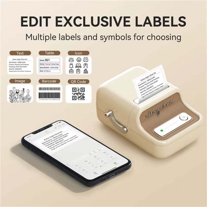 B21 Portable Thermal Printer 1500Mah Wireless Sticker Printer with Self-Adhesive Labels for Barcode Clothing Jewelry