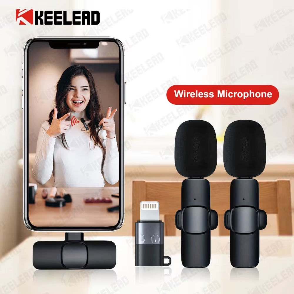 Wireless Lavalier Microphone Portable Audio Video Recording Mic for Iphone Android Long Battery Live Tiktok Broadcast Gaming